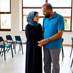 Home 11 **
"A mediation session in a bright, modern community center in Italy. A facilitator is guiding a conversation between a victim (woman in her 40s, wearing a modest dress) and an offender (man in his 30s, wearing casual but respectful clothing). The scene exudes hope and reconciliation, with soft lighting and a focus on empathetic expressions. Background includes community members looking on supportively. Safe for work, appropriate content, fully clothed, professional setting, perfect anatomy, natural pose, modest attire, family-friendly."
**