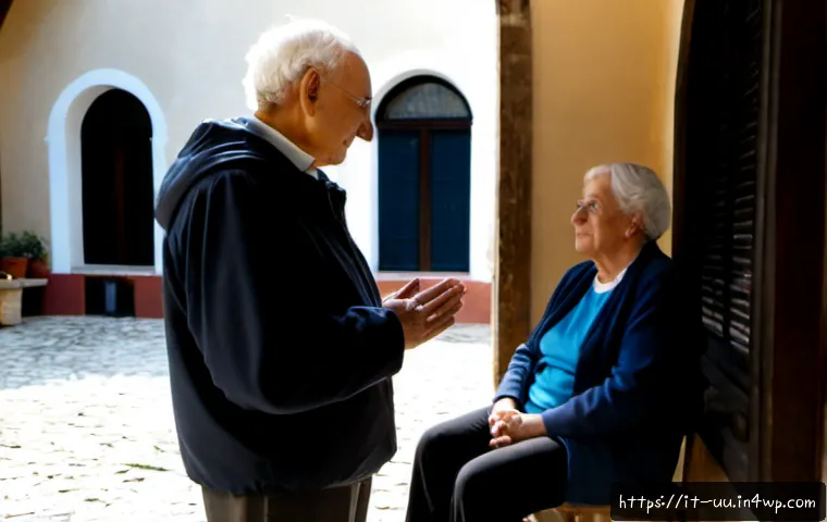 Home 13 회복적 정의와 종교적 가치의 상관관계 - Photorealistic restorative justice meeting in a warm Italian community center beside a historic pari...
